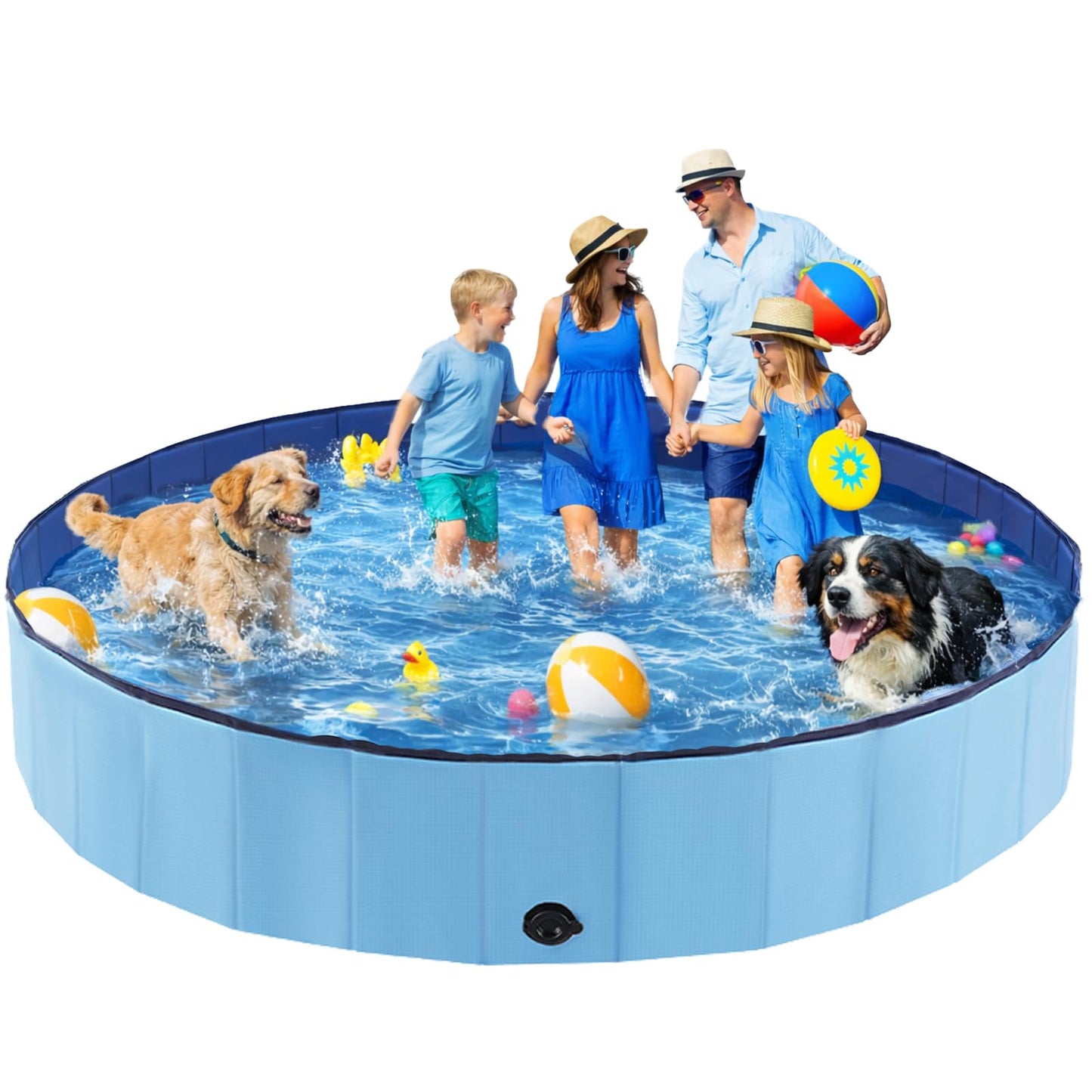 Eooqi Foldable Dog Swimming Pool, Portable Pet Bath & Wading Pool for Small, Medium & Large Dogs, Kids-Friendly Collapsible Design for Indoor & Outdoor Use (Blue, 63"-2XL)