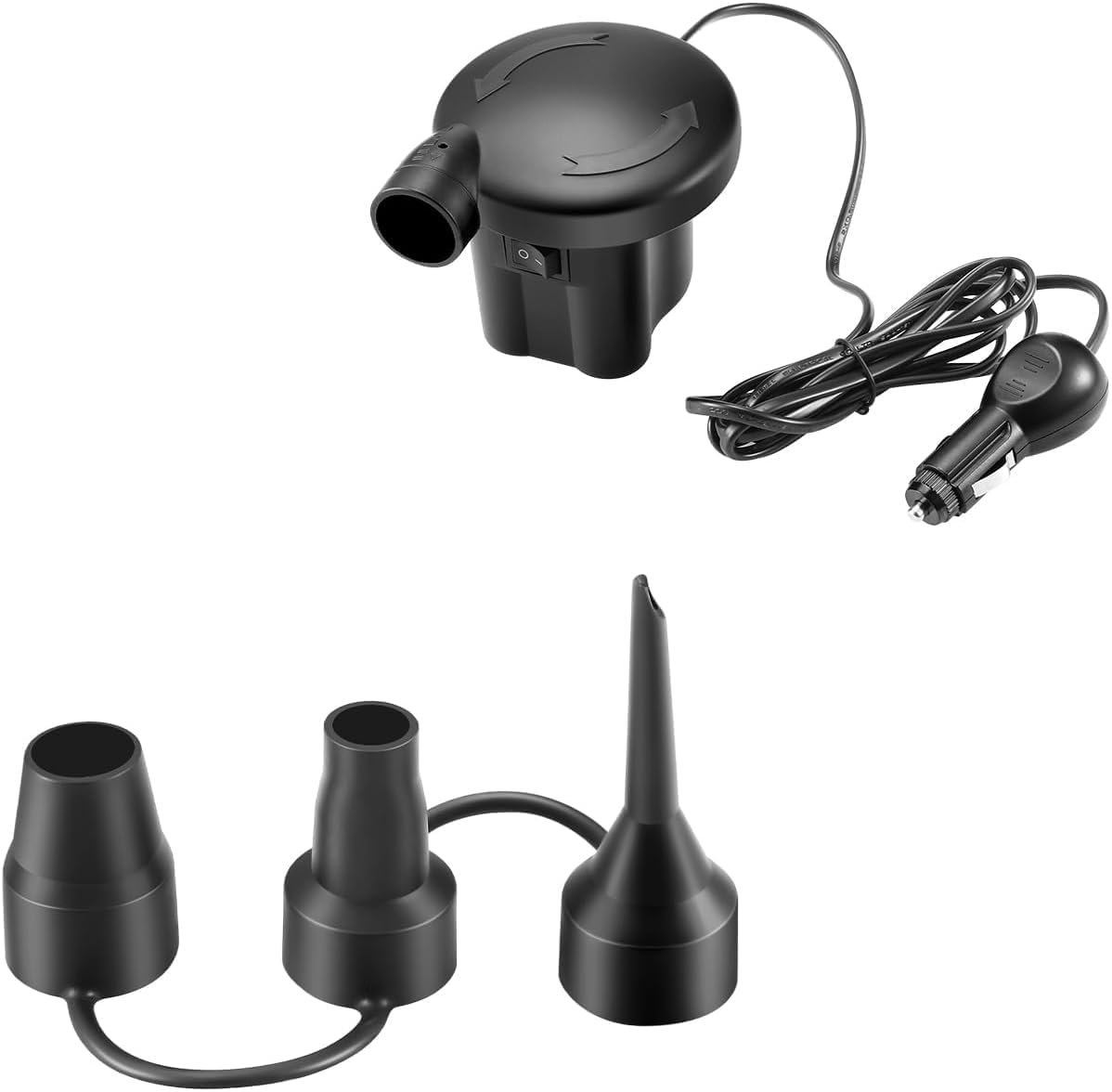 Car Air Pump for Inflatable Mattress, 12V DC Inflator with Cigarette Lighter Plug, Portable Air Pump for Camping, Travel & Outdoor Use