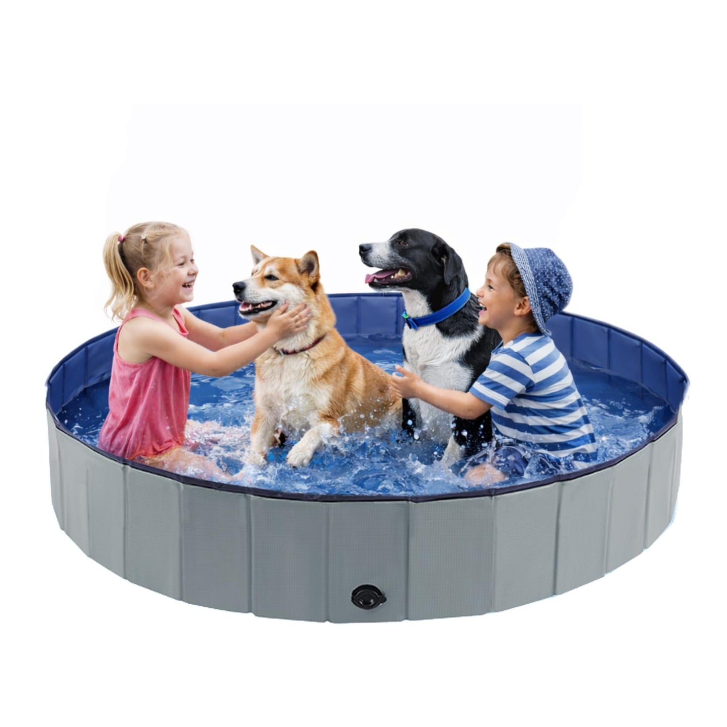 Eooqi Foldable Dog Swimming Pool, Portable Pet Bath & Wading Pool for Small, Medium & Large Dogs, Kids-Friendly Collapsible Design for Indoor & Outdoor Use (Blue, 63"-2XL)