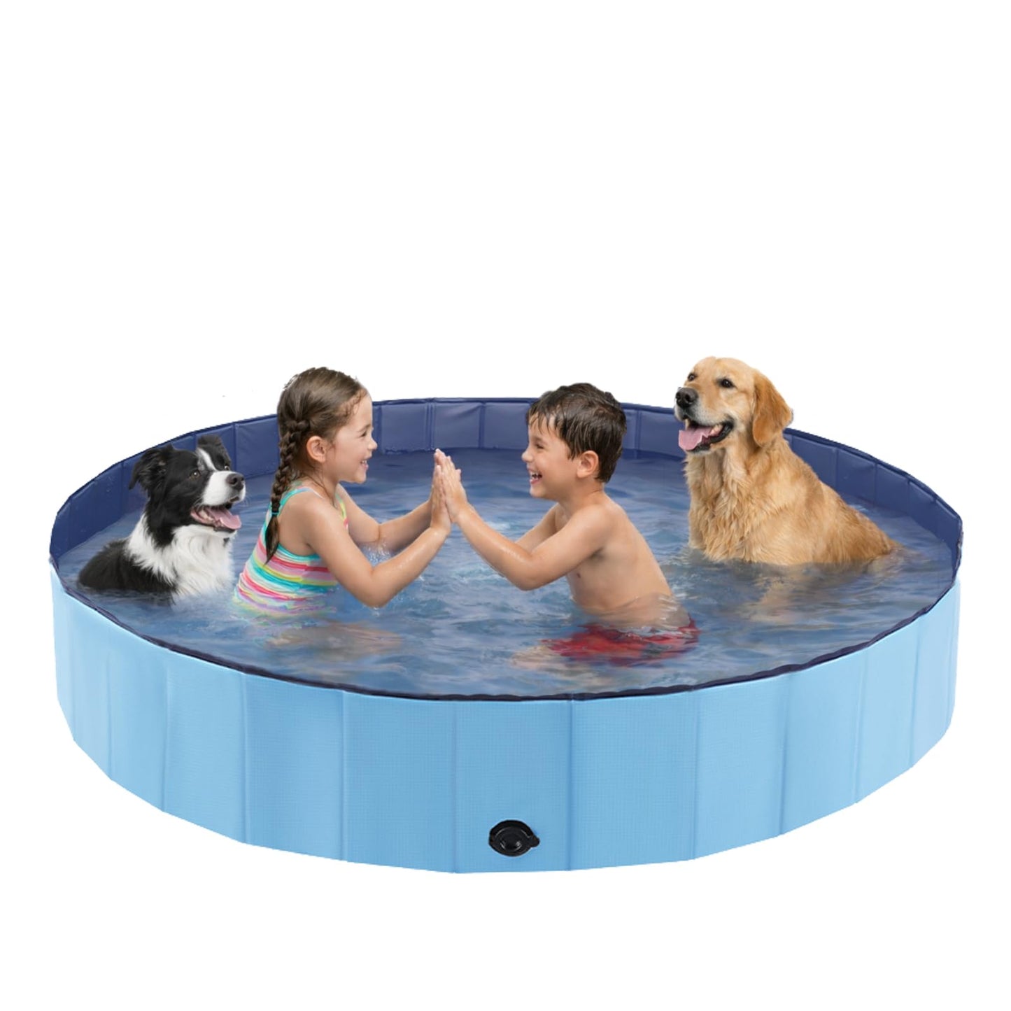 Eooqi Foldable Dog Swimming Pool, Portable Pet Bath & Wading Pool for Small, Medium & Large Dogs, Kids-Friendly Collapsible Design for Indoor & Outdoor Use (Blue, 63"-2XL)