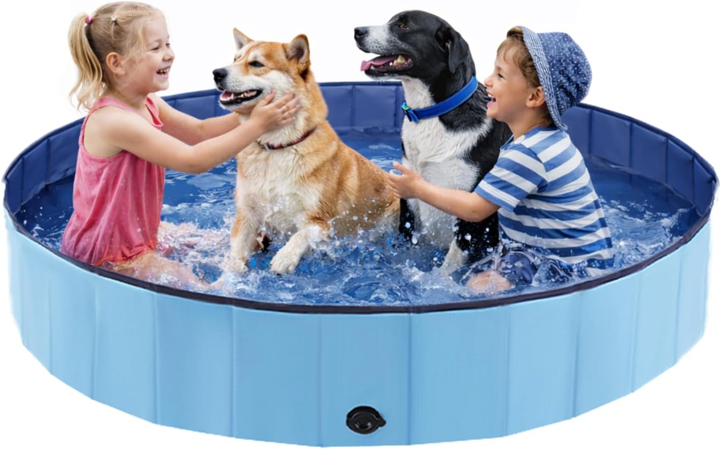 Eooqi Foldable Dog Swimming Pool, Portable Pet Bath & Wading Pool for Small, Medium & Large Dogs, Kids-Friendly Collapsible Design for Indoor & Outdoor Use (Blue, 63"-2XL)