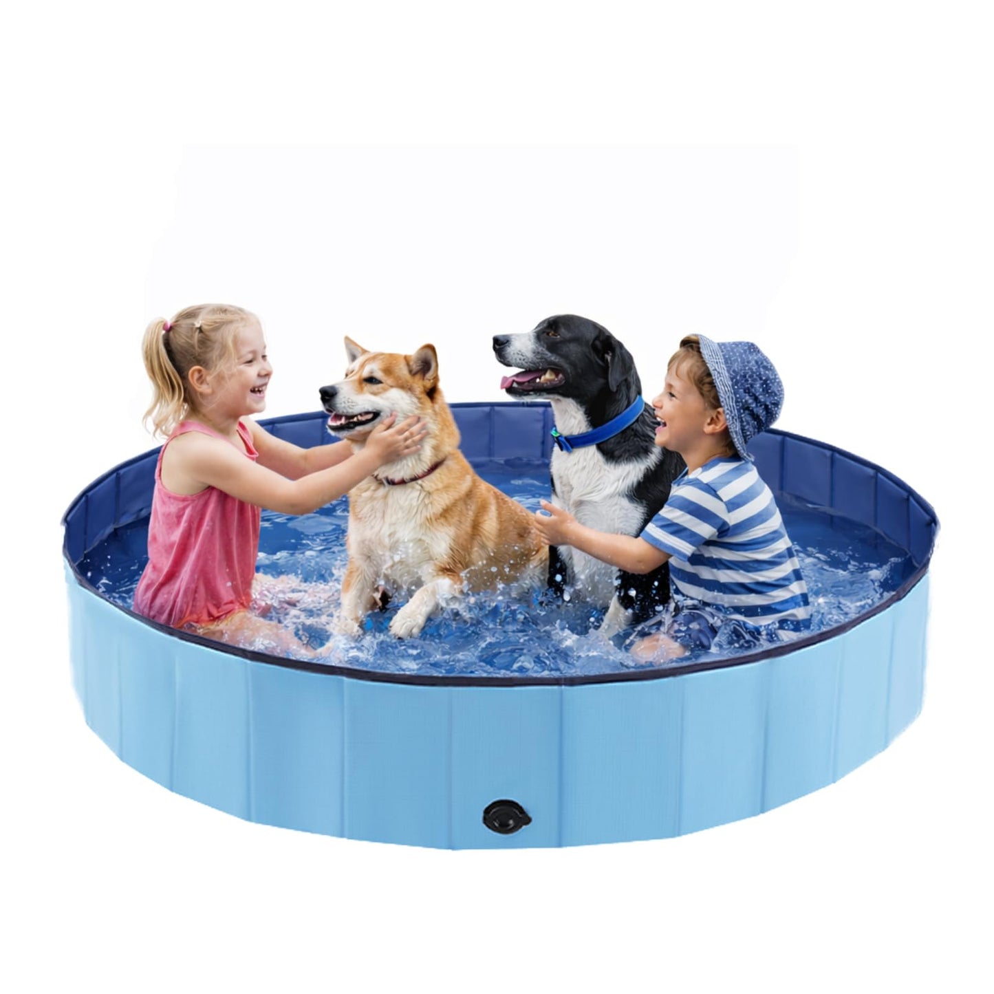 Eooqi Foldable Dog Swimming Pool, Portable Pet Bath & Wading Pool for Small, Medium & Large Dogs, Kids-Friendly Collapsible Design for Indoor & Outdoor Use (Blue, 63"-2XL)