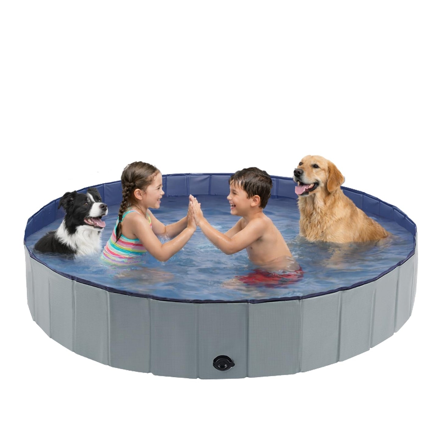 Eooqi Foldable Dog Swimming Pool, Portable Pet Bath & Wading Pool for Small, Medium & Large Dogs, Kids-Friendly Collapsible Design for Indoor & Outdoor Use (Blue, 63"-2XL)