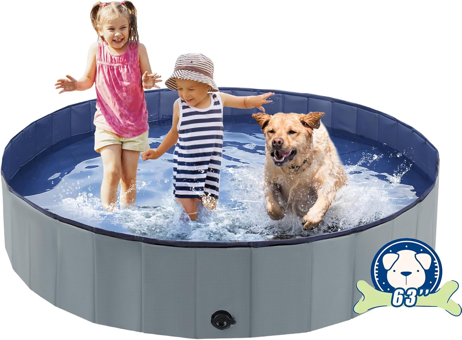Foldable Dog Pool, Portable Pet Bath Tub and Kiddie Swimming Pool, Collapsible Bathtub for Puppies, Small, Medium and Large Dogs, Cats and Kids, 32 x 8 in, Blue