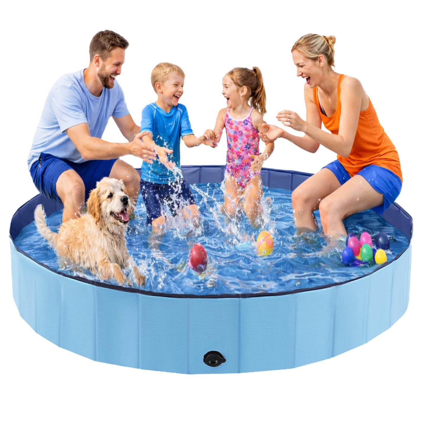 Eooqi Foldable Dog Swimming Pool, Portable Pet Bath & Wading Pool for Small, Medium & Large Dogs, Kids-Friendly Collapsible Design for Indoor & Outdoor Use (Blue, 63"-2XL)