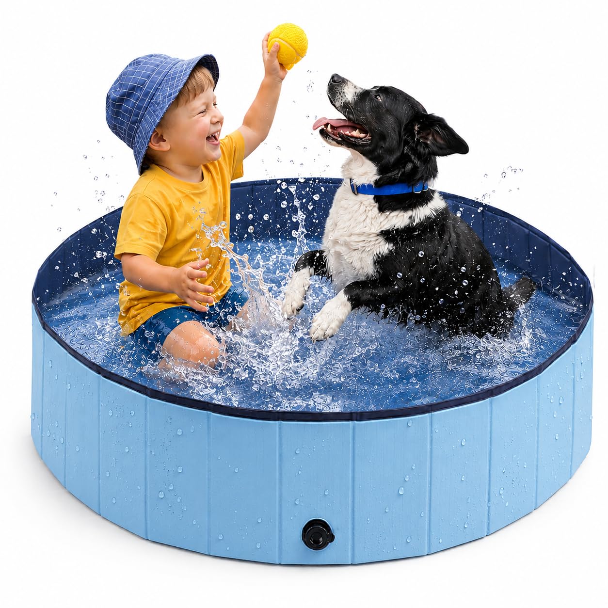 Eooqi Foldable Plastic Dog Pool, Collapsible Pet Bath Tub & Wading Pool, Portable Hard-Side Dog Swimming Pool for Outdoor & Backyard Use, Puppies, Small & Medium Dogs, Cats and Kids (Blus, 32"-S)