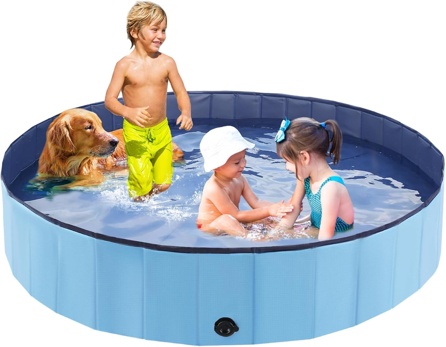 Foldable Dog Pool, Portable Pet Bath Tub and Kiddie Swimming Pool, Collapsible Bathtub for Puppies, Small, Medium and Large Dogs, Cats and Kids, 32 x 8 in, Blue