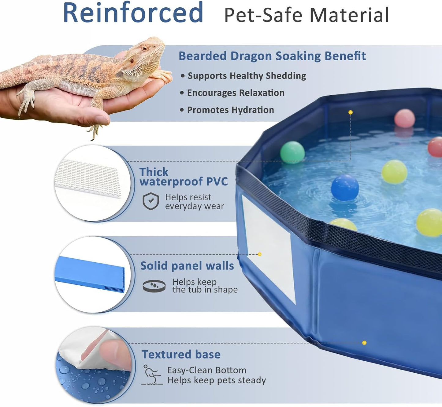 Eooqi Foldable Bearded Dragon Bathtub, Collapsible Reptile Bath Pool & Small Pet Water Tub, Portable Hard-Side Reptile Swimming Pool for Bearded Dragons, Hedgehogs and Hamsters (Blue, 19 x 3.5 in)