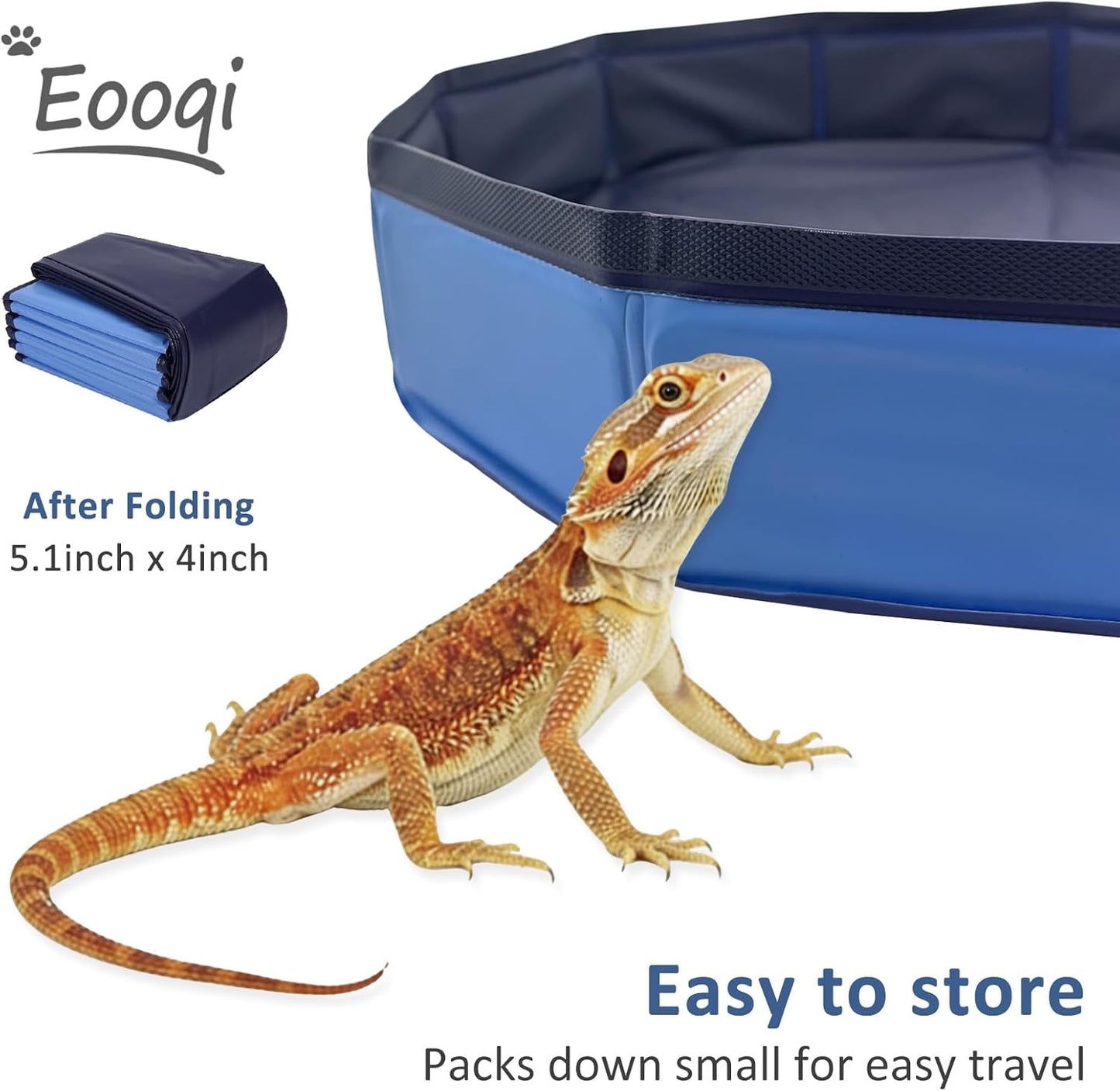 Eooqi Foldable Bearded Dragon Bathtub, Collapsible Reptile Bath Pool & Small Pet Water Tub, Portable Hard-Side Reptile Swimming Pool for Bearded Dragons, Hedgehogs and Hamsters (Blue, 19 x 3.5 in)