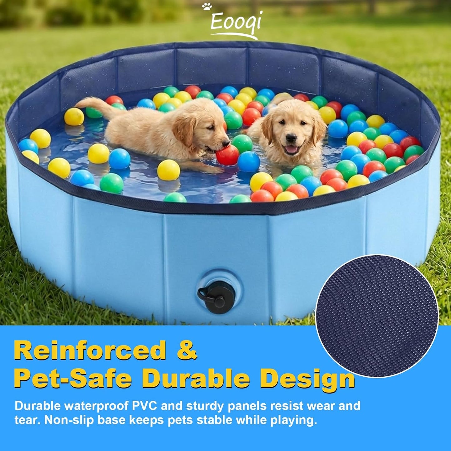 Eooqi Foldable Plastic Dog Pool, Collapsible Pet Bath Tub & Wading Pool, Portable Hard-Side Dog Swimming Pool for Outdoor & Backyard Use, Puppies, Small & Medium Dogs, Cats and Kids (Blus, 32"-S)
