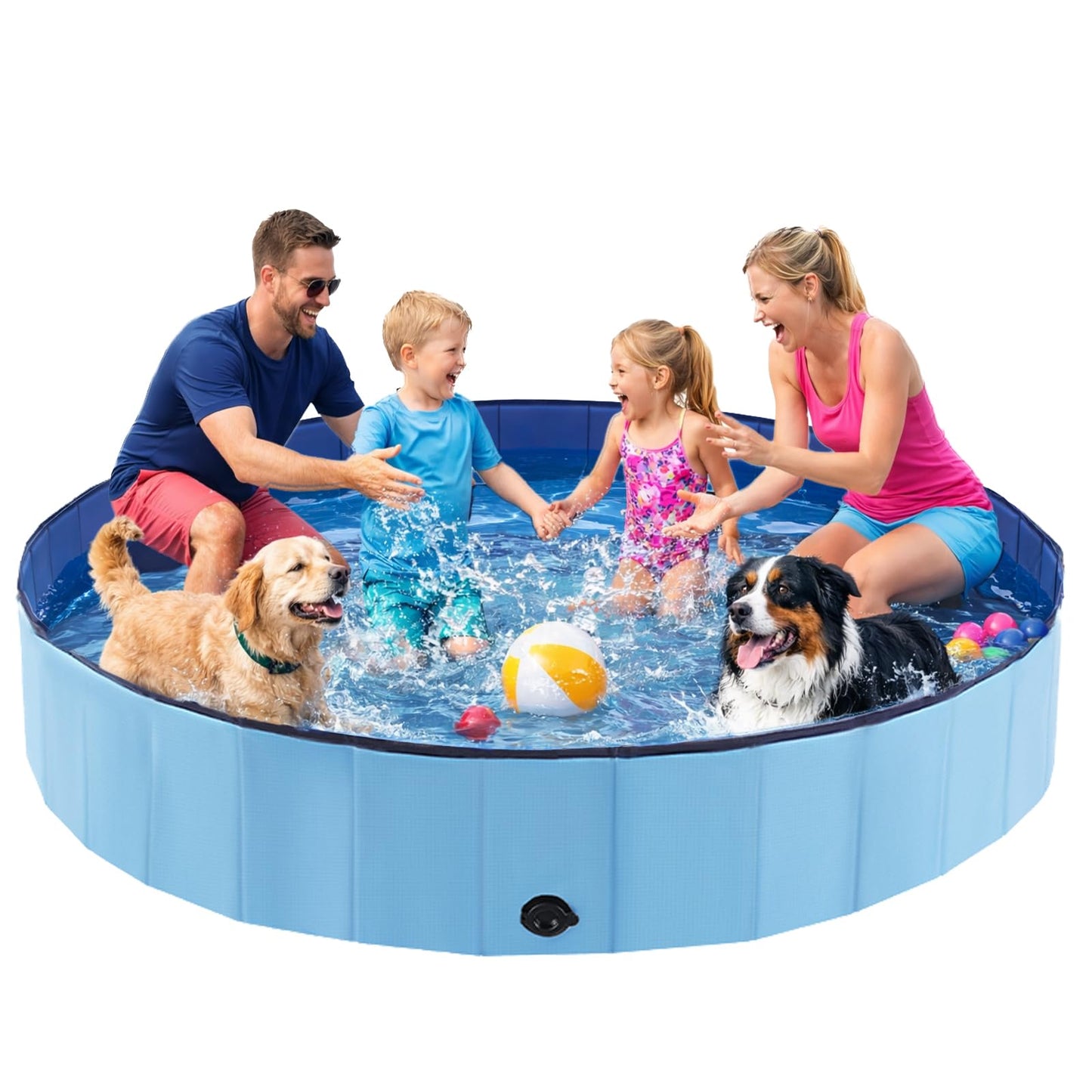 Eooqi Foldable Dog Swimming Pool, Portable Pet Bath & Wading Pool for Small, Medium & Large Dogs, Kids-Friendly Collapsible Design for Indoor & Outdoor Use (Blue, 63"-2XL)