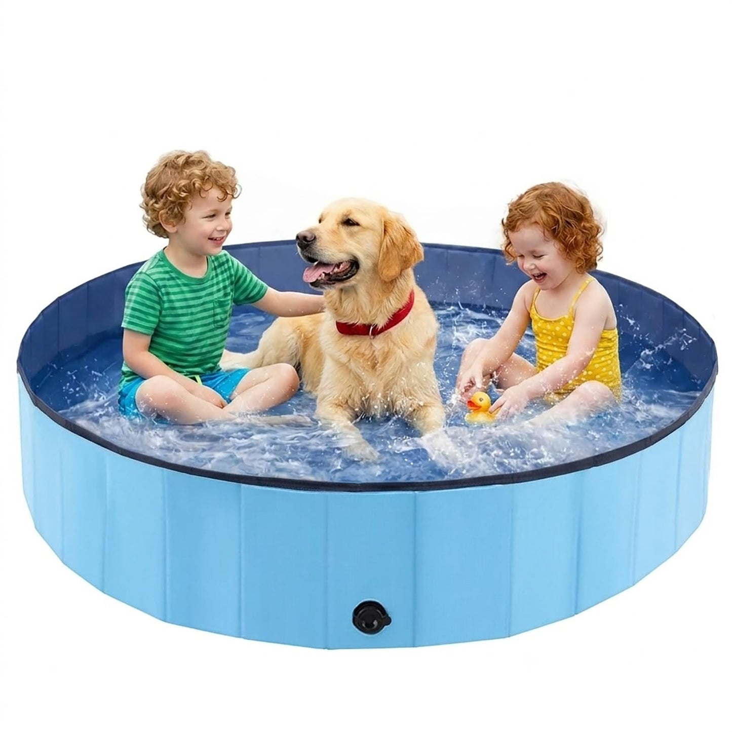 Eooqi Foldable Plastic Dog Pool, Collapsible Pet Bath Tub & Wading Pool, Portable Hard-Side Dog Swimming Pool for Outdoor & Backyard Use, Puppies, Small & Medium Dogs, Cats and Kids (Blus, 32"-S)