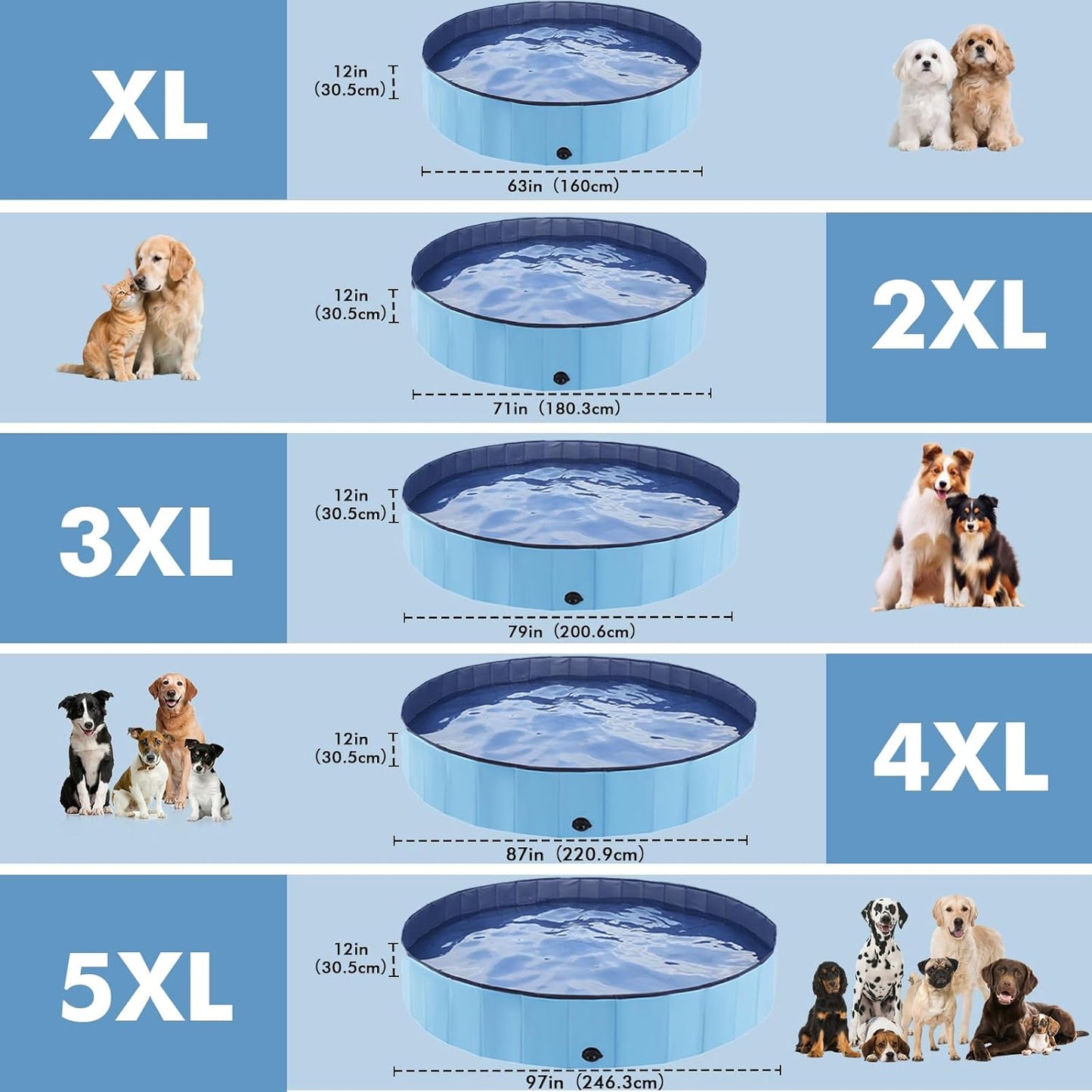 Eooqi Foldable Dog Swimming Pool, Portable Pet Bath & Wading Pool for Small, Medium & Large Dogs, Kids-Friendly Collapsible Design for Indoor & Outdoor Use (Blue, 63"-2XL)