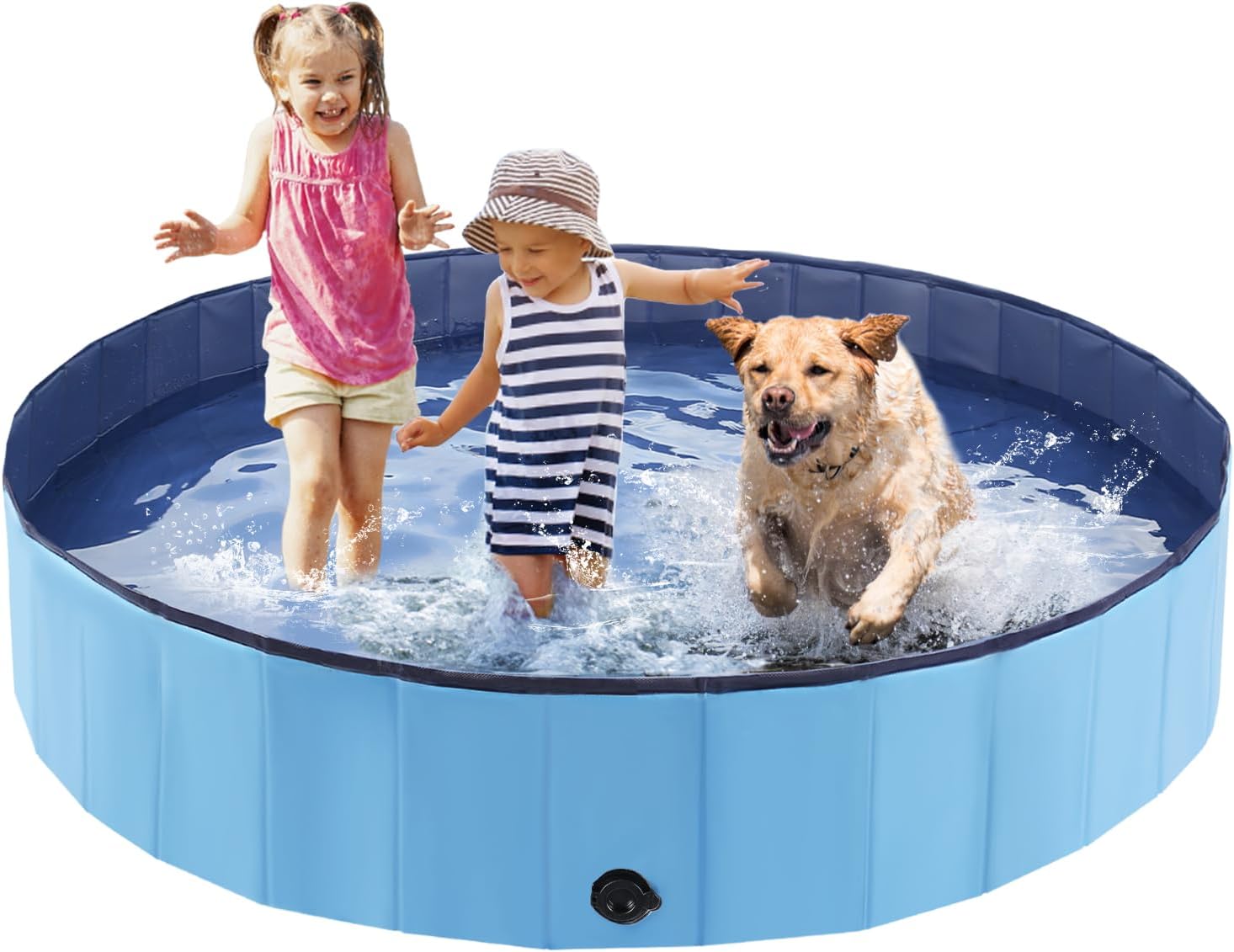 Foldable Dog Pool, Portable Pet Bath Tub and Kiddie Swimming Pool, Collapsible Bathtub for Puppies, Small, Medium and Large Dogs, Cats and Kids, 32 x 8 in, Blue