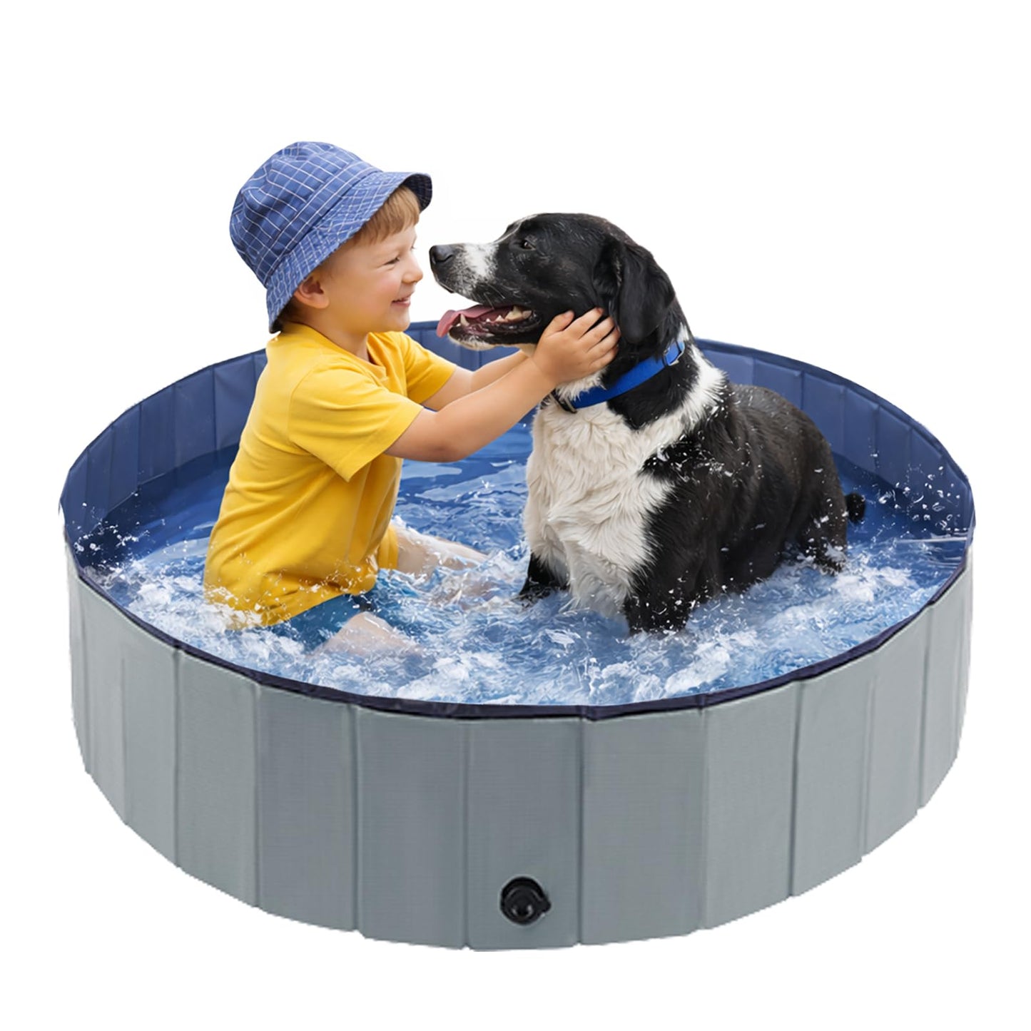 Eooqi Foldable Plastic Dog Pool, Collapsible Pet Bath Tub & Wading Pool, Portable Hard-Side Dog Swimming Pool for Outdoor & Backyard Use, Puppies, Small & Medium Dogs, Cats and Kids (Blus, 32"-S)