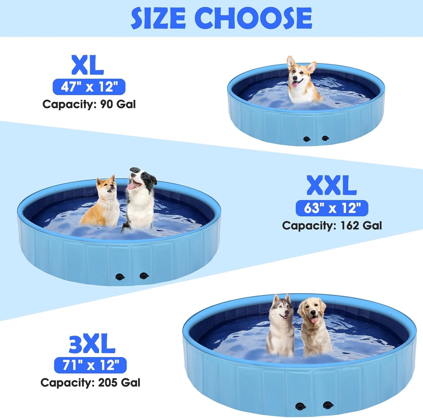 Eooqi 63" Large Dog Pool with Sprinkler, 2-in-1 Foldable Swimming Pool Non-Slip Hard Plastic Splash Sprinkler Kiddie Pool for Outdoor Backyard Kids Dogs Ducks and Pet Baths