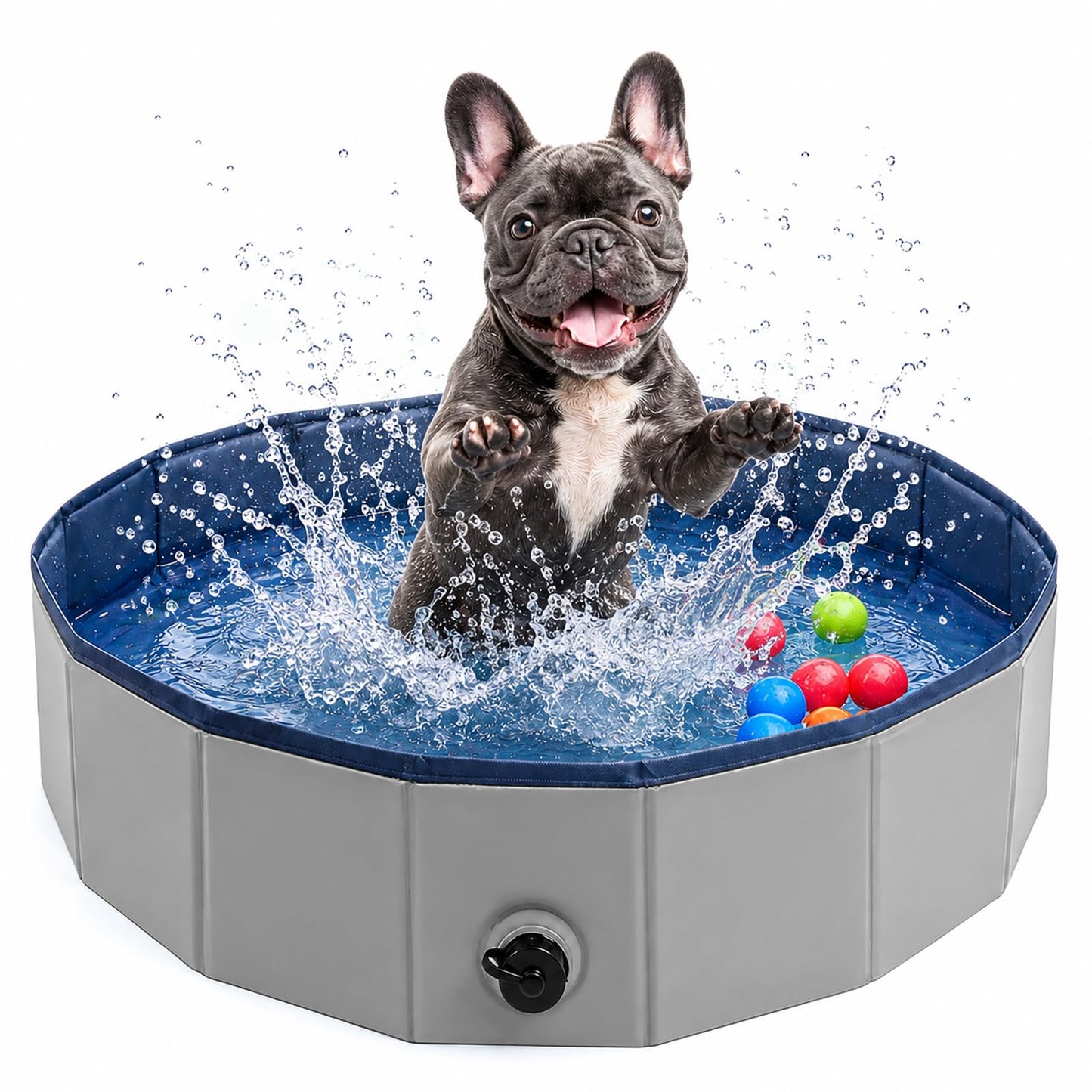 Eooqi Foldable Plastic Dog Pool, Collapsible Pet Bath Tub & Wading Pool, Portable Hard-Side Dog Swimming Pool for Outdoor & Backyard Use, Puppies, Small & Medium Dogs, Cats and Kids (Blus, 32"-S)