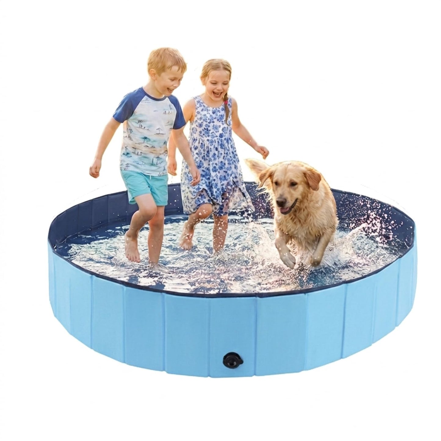 Eooqi Foldable Plastic Dog Pool, Collapsible Pet Bath Tub & Wading Pool, Portable Hard-Side Dog Swimming Pool for Outdoor & Backyard Use, Puppies, Small & Medium Dogs, Cats and Kids (Blus, 32"-S)