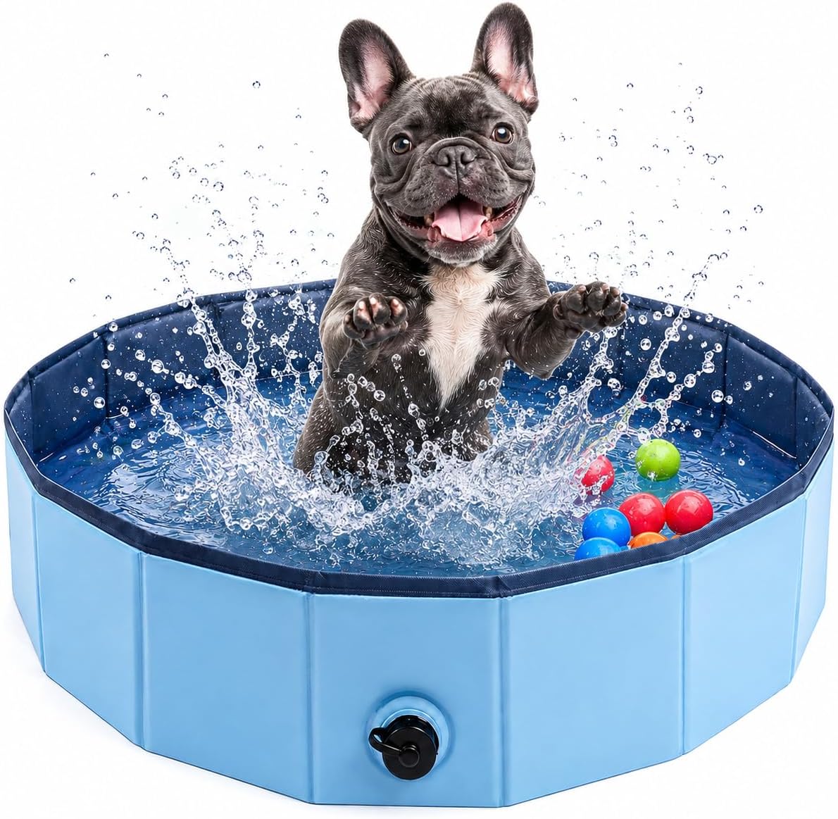 Eooqi Foldable Plastic Dog Pool, Collapsible Pet Bath Tub & Wading Pool, Portable Hard-Side Dog Swimming Pool for Outdoor & Backyard Use, Puppies, Small & Medium Dogs, Cats and Kids (Blus, 32"-S)