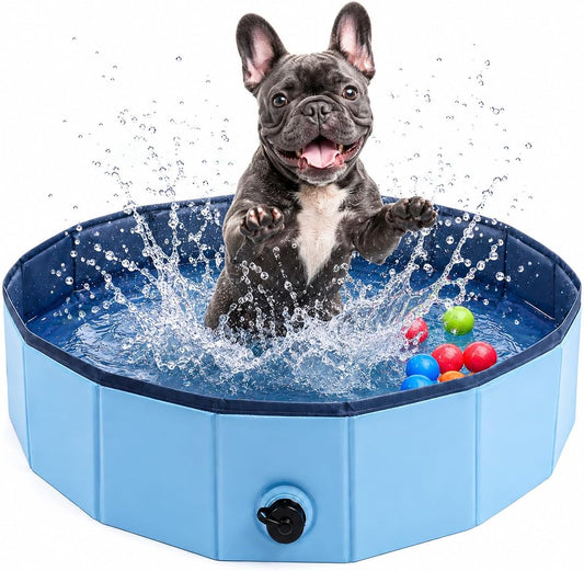 Eooqi Foldable Plastic Dog Pool, Collapsible Pet Bath Tub & Wading Pool, Portable Hard-Side Dog Swimming Pool for Outdoor & Backyard Use, Puppies, Small & Medium Dogs, Cats and Kids (Blus, 32"-S)