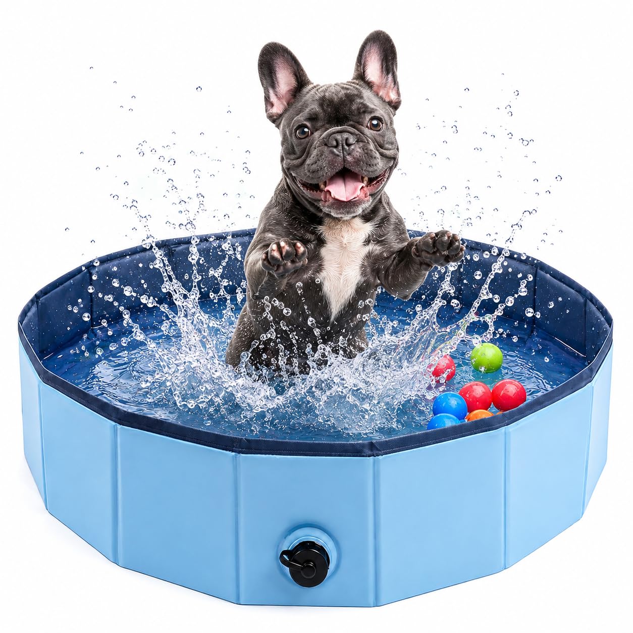 Eooqi Foldable Plastic Dog Pool, Collapsible Pet Bath Tub & Wading Pool, Portable Hard-Side Dog Swimming Pool for Outdoor & Backyard Use, Puppies, Small & Medium Dogs, Cats and Kids (Blus, 32"-S)