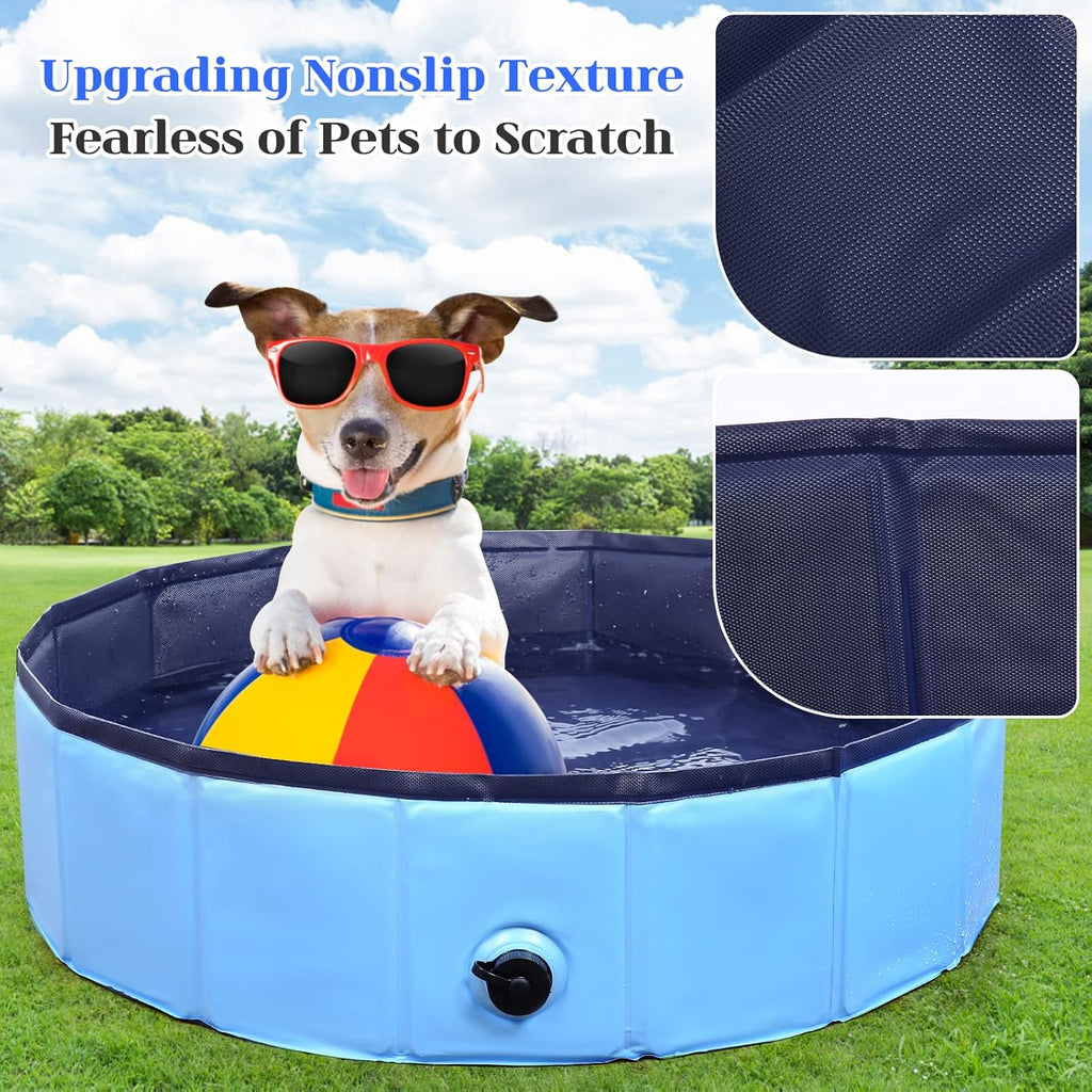 Foldable Dog Pool, Portable Pet Bath Tub and Kiddie Swimming Pool, Collapsible Bathtub for Puppies, Small, Medium and Large Dogs, Cats and Kids, 32 x 8 in, Blue
