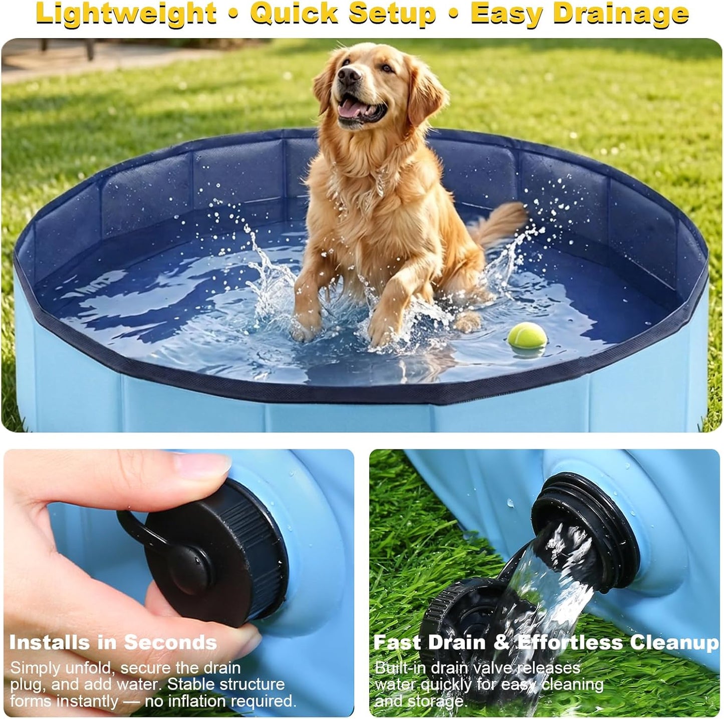 Eooqi Foldable Plastic Dog Pool, Collapsible Pet Bath Tub & Wading Pool, Portable Hard-Side Dog Swimming Pool for Outdoor & Backyard Use, Puppies, Small & Medium Dogs, Cats and Kids (Blus, 32"-S)