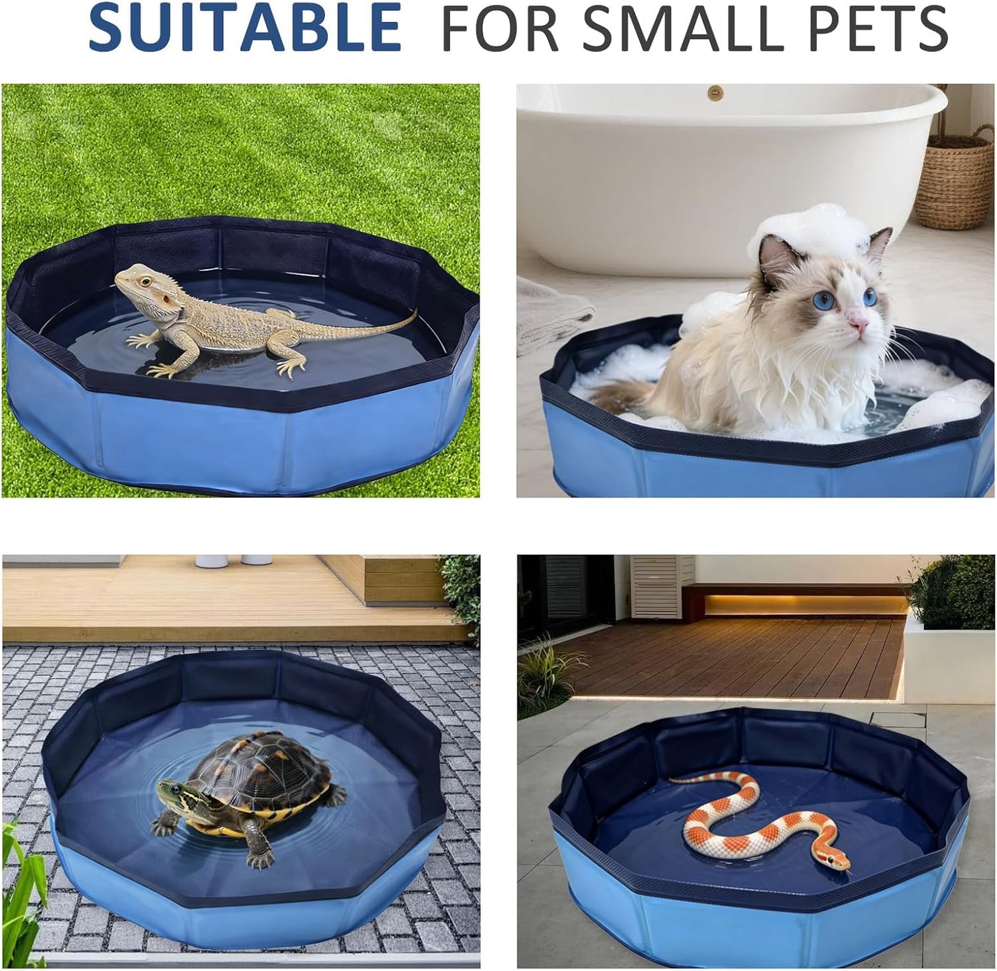 Eooqi Foldable Bearded Dragon Bathtub, Collapsible Reptile Bath Pool & Small Pet Water Tub, Portable Hard-Side Reptile Swimming Pool for Bearded Dragons, Hedgehogs and Hamsters (Blue, 19 x 3.5 in)