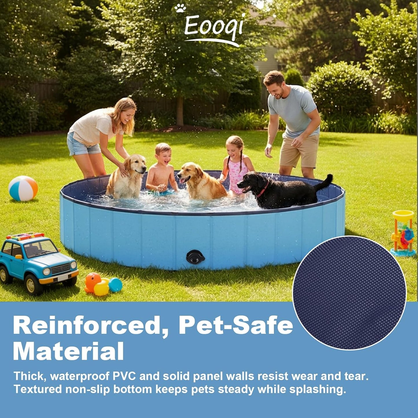 Eooqi Foldable Dog Swimming Pool, Portable Pet Bath & Wading Pool for Small, Medium & Large Dogs, Kids-Friendly Collapsible Design for Indoor & Outdoor Use (Blue, 63"-2XL)
